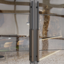 High-end solid wood thickened stainless steel glass door handle door handle hotel room big door handle black peach wood color custom-made