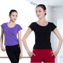 Fanghua same red dance shoes thin cotton double round neck chicken wing sleeve dance costume yoga top practice short sleeve half sleeve