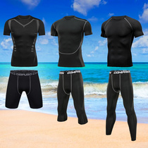 Swimsuit suit mens swimming five-point swimming trunks hot spring split sunscreen long sleeve top quick-drying stretch swimsuit set