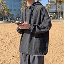 2021 spring and autumn thin coat men hooded ins Ruffian handsome Korean version trend Hong Kong style Japanese sports loose windbreaker tide