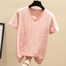 Net red t-shirt woman pure cotton loose short sleeve pure color minimalist Compassionate Bamboo Festival Cotton slim Han version blouse Summer half sleeve