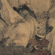 Antique painting and calligraphy Tang Yin Tang Pak Fu riding a donkey to Situ Landscape figure figure art micro spray silk cloth copy