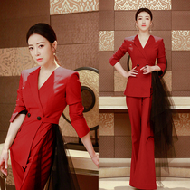 2021 new red suit suit women Spring and Autumn design sense professional host work clothes temperament suit two-piece suit