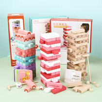 Childrens wooden stacking high parent-child stacking music desktop pumping building blocks game Early education puzzle Rainbow toy Concentration
