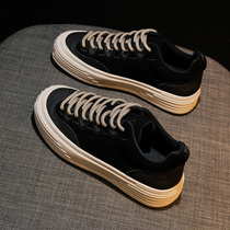 The unstoppable return rate ~ thin autumn and winter Joker thick-soled sports father shoes plus velvet black board shoes Net Red