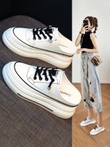 Fried street sharp weapon this years new~Baotou half slippers women wear new net red muffin thick-soled white shoes outside the summer