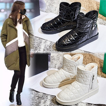 Leather snow boots women winter 2021 new flat bottom short boots casual plus velvet padded snow cotton shoes women tide