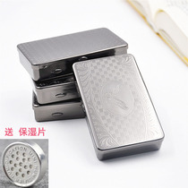 Pipe tobacco box portable moisturizing tobacco box sealed personality ultra-thin metal hand roll tobacco box to send moisturizing tablets