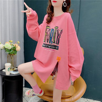  Pregnant womens autumn 2021 new long-sleeved top autumn thin section loose pregnant womens sweater womens spring and autumn t-shirt