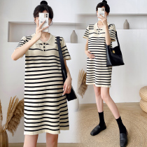 Pregnant Women summer dress summer thin short sleeve Polo summer skirt fashion large size Net red suit summer