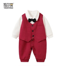 Baby clothes Mens baby Birthday Dress Red Full Moon Dinner 100 Days Birthday Catch week Little suits Spring and autumn one-piece clothes