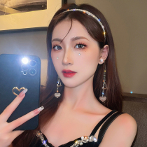 Party face value flash diamond tassel love back-hanging hair hoop hairpin Net red 2021 new hair wear headgear women