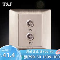 TJ sky-based switch socket panel Yue Ting sand gold brushed two TV socket Dual TV TV socket