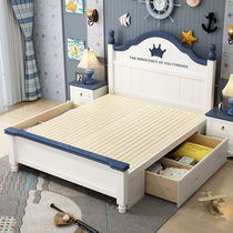 Solid wood childrens bed for boys single bed 1 5 meters Child storage 1 2 beds Teen student cartoon 1 35 meters bed