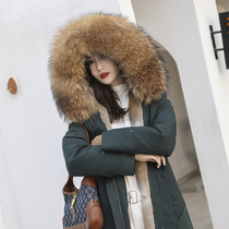 Green mink Pike womens liner detachable 2021 new whole marten fur coat big hair collar long winter coat