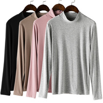 Semi-high collar long sleeve base shirt size loose 200 Jin Stretch Modal cotton T-shirt soft middle-aged and elderly autumn women