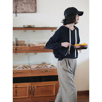 White Sketch Workroom Real Wear 100 lap retro Lazy Casual Loose sweatshirt with a thin section and a hat-knit cardiovert
