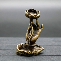 Antique bronze collection small ornaments pure copper small Lotus Guanyin hand back incense ornaments antique crafts