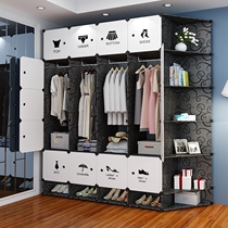 Simple wardrobe fabric assembly rental room Plastic solid wood hanging household bedroom modern simple wardrobe storage cabinet