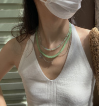 Summer snow top green rock sweetheart series Jade element splicing titanium steel niche advanced design sense necklace