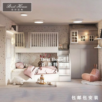Simple pure solid wood high and low mother bed double upper and lower children's bed multifunctional castle wardrobe combination tree house bed