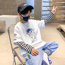 Boy fake two pieces T-shirt child foreign air long sleeve T-shirt 2022 new spring autumn season jacket CUHK Childrens clothing
