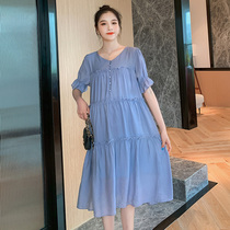 Maternity dress summer Korean version of the long section large size loose thin 200 pounds dress fashion trend mom over-the-knee skirt