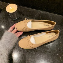 Single Shoe Woman Fairy Wind Law Style Round Head Temperament Shallow Mouth 2022 New Spring Fashion Flat-bottomed Butterfly Knot Ballet Shoes