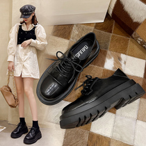 Lace small leather shoes womens British style black increased muffin thick bottom womens shoes autumn 2021 new spring and autumn single shoes