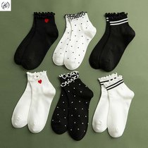 Socks female Korean socks Harajuku College Sports Cotton Socks Spring and Summer Thin Sweet Cute Ruffles Student Boat Socks