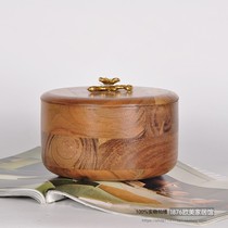 India imported brass mango wood storage jar storage box Nordic solid wood dried fruit tea pot table top decoration ornaments