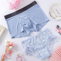 Summer new ice silk couple underwear cute and fresh couple mid-waist breathable couple underwear set