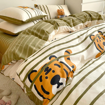 ins cartoon pure cotton bed with four pieces of full cotton 100 bed linen quilt cover spring autumn and bed room with three sets of beds