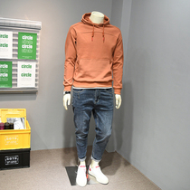 Hooded kangaroo pocket solid color long sleeve sweater men 2021 Spring and Autumn New Korean slim ins Tide plus velvet thickened