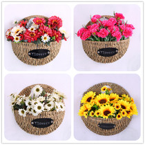 Straw wall hanging flower basket pastoral hand-made Willow hanging flower pot wall decoration hanging basket creative rattan hanging basket