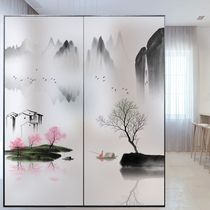Glass stickers No glue Anti-light Chinese artistic landscape painting Moving door Bathroom window opaque paper electrostatic film