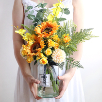 Sunflower simulation bouquet decoration vase home living room large floor fake flower decoration flower arrangement decoration