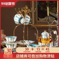 European bone china flower tea set candle heated glass pot boiled fruit teapot English afternoon tea tea cup set