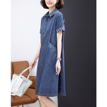 Denim Dress Skirt Woman Summer 2022 New Mom Temperament Foreign Air Casual Big Code Popcorn Shirt Dresses Dresses Long