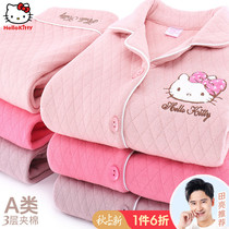 Hello Kitty Girls Pajamas Cotton Set Cotton Autumn and Winter Girls Thickened Plus velvet Autumn and Winter Baby Childrens Home Clothes