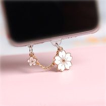 Retro size cherry blossom universal mobile phone headphone hole anti-dust plug charging mouth plug male girl couple pendant