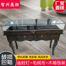 Vintage Nakajima jewelry display cabinet Jade display cabinet Jewelry counter Solid wood antique jade transparent glass cabinet