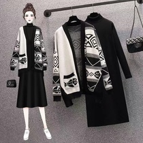Pregnant women autumn and winter clothing set fashion net red dress sweater coat autumn and winter long skirt two-piece set