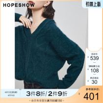 Hopeshow mall Identical Red Sleeves Spring Autumn New Womens Dress twisted V neckline headliner headliner cardio-woolen sweatshirt