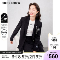 Red Cuff Black Suit Woman Coat Spring 2022 New Jacquard Panda Brooch With a Loose West Suit