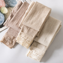 South Koreas autumn and winter plus suede socks womens spring and autumn new thin lace thread threaded bottom pants tight outside wearing 90% pants