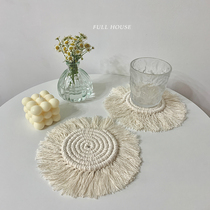 Boho style ins Hand woven coaster ins small placemat bed and breakfast decoration insulation pastoral cotton pad anti-hot