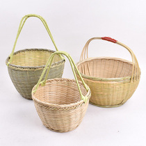 Bamboo small basket buying vegetable basket outdoor small basket storage small bamboo basket snack basket grid carrying hand basket performance props