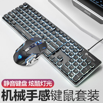 Wired keyboard and mouse set mechanical feel e-sports game eating chicken home business office desktop computer laptop external typing special girl cute mute luminous chocolate film