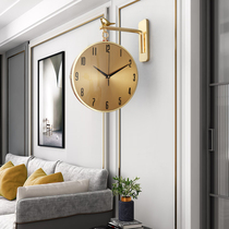 Modern leather double-sided wall clock home fashion light luxury decorative clock living room creative hanging wall atmospheric aluminum side clock
